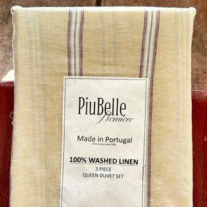 PiuBelle Premiere 100% Washed Flax Linen Queen Size YELLOW Duvet Set